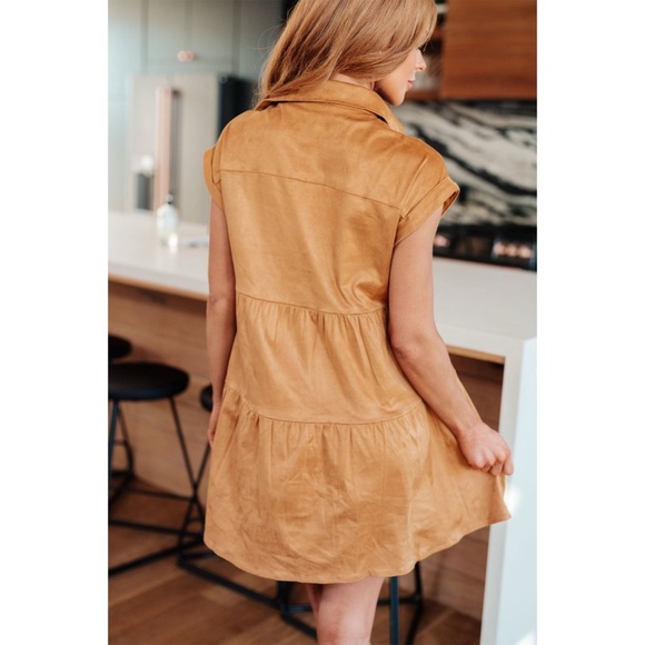 Sz L Andree By Unit ‘Don’t Hang Up’ Soft Faux Suede Button Down Shirt Dress GUC - Picture 5 of 7